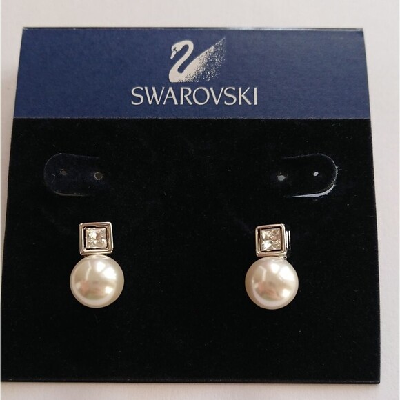 Swarovski square crystal and pearl earrings - Picture 1 of 6